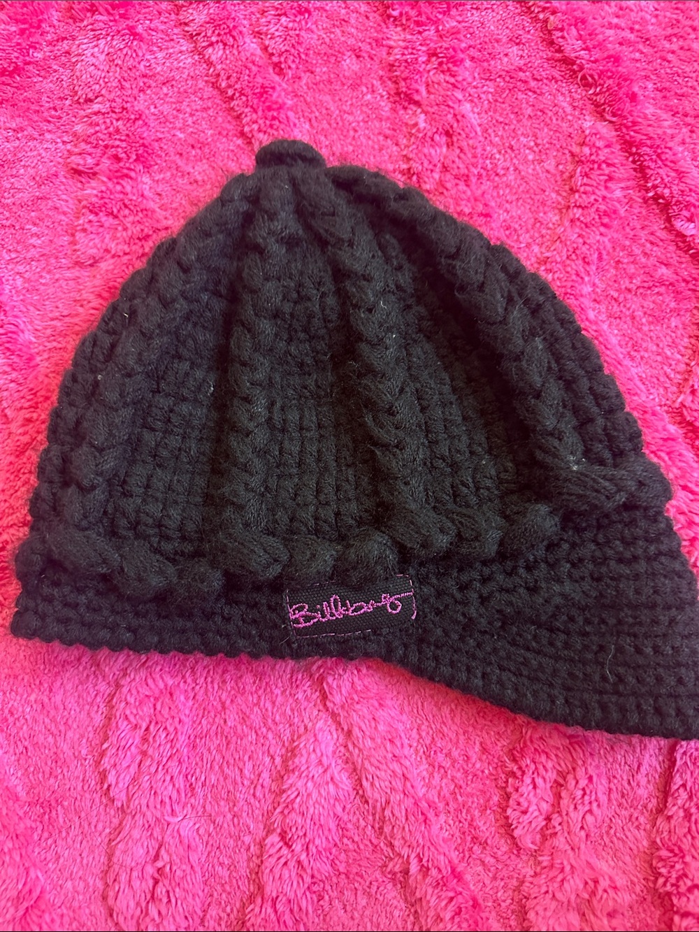Billabong skater y2k Avril Lavigne Black Knit visor Beanie with Pink Logo S